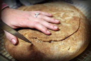 Carefully cut the top of the loaf off.