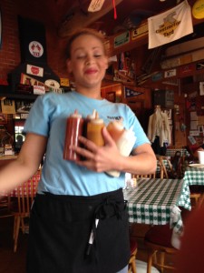 No Joke, She walked up with 8 sauces @ Dixie BBQ!