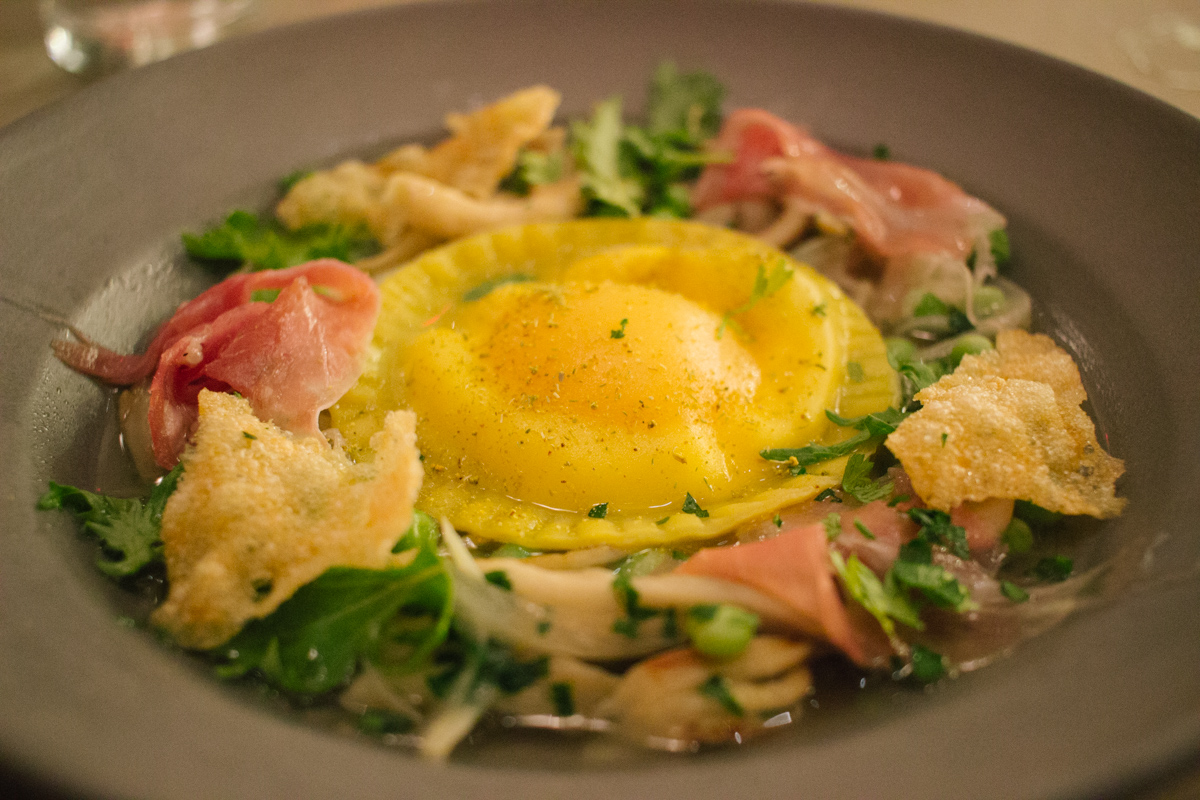 A Special Treat From The Chef who greeted us with a Whole Egg Ravioli