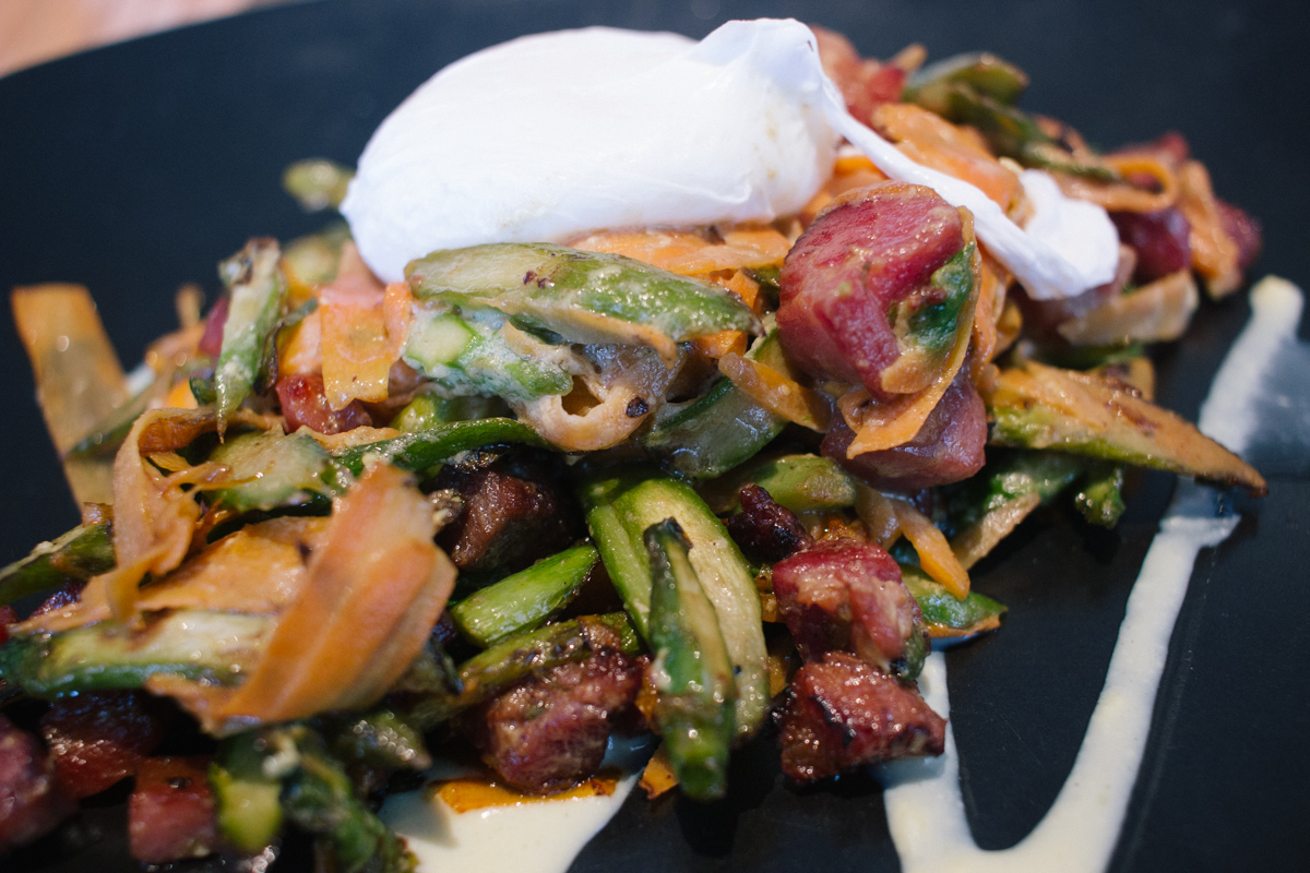 Asparagus 'Carbonara' with house-cured pancetta