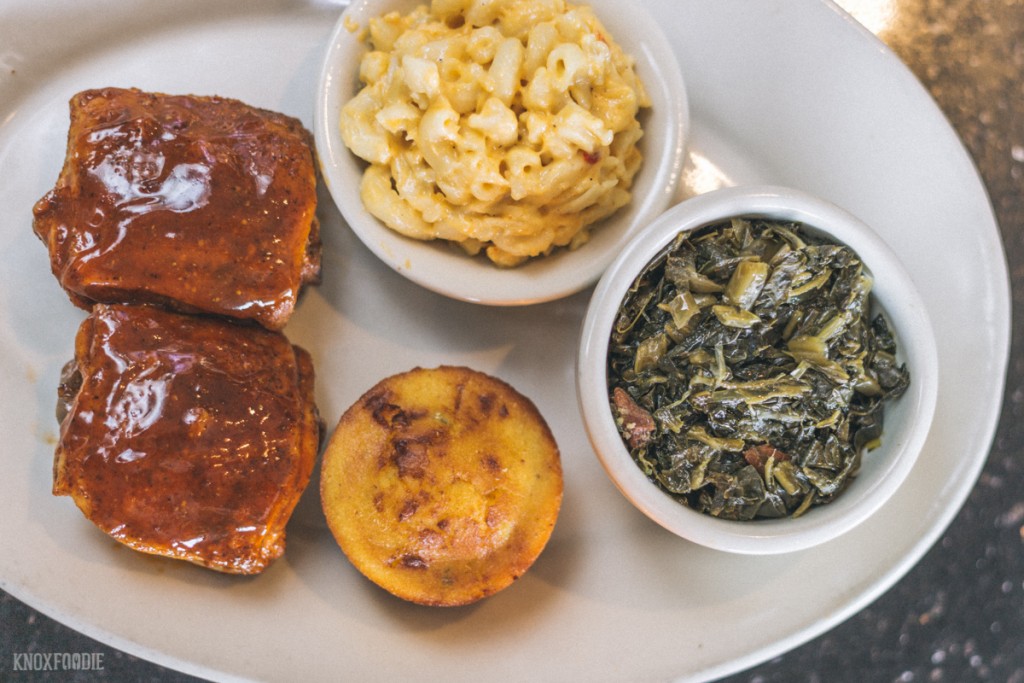 Chicken Thighs and those amazing Greens cooked in Jus. - Dead End BBQ