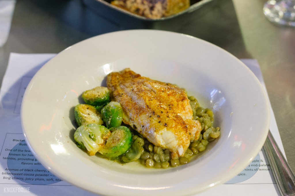 Blackened Catfish with Green Lentils and Brown Butter Brussel's Sprouts