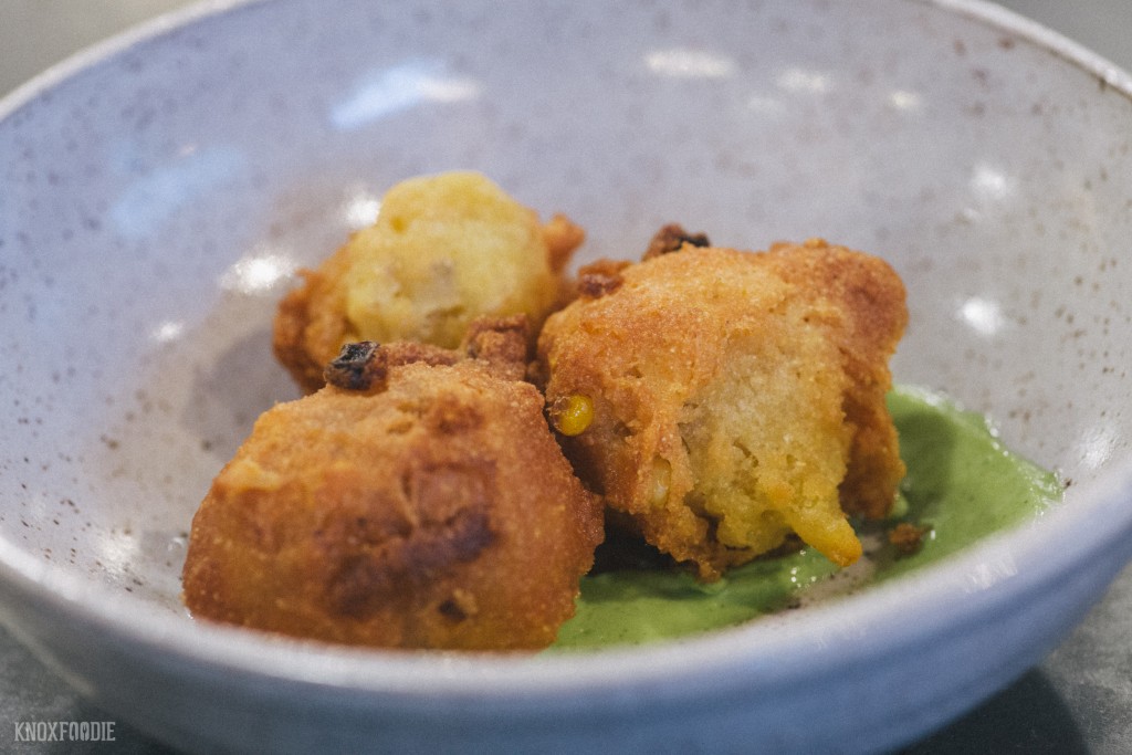 Hushpuppies with Basil Aioli at J.C. Holdway