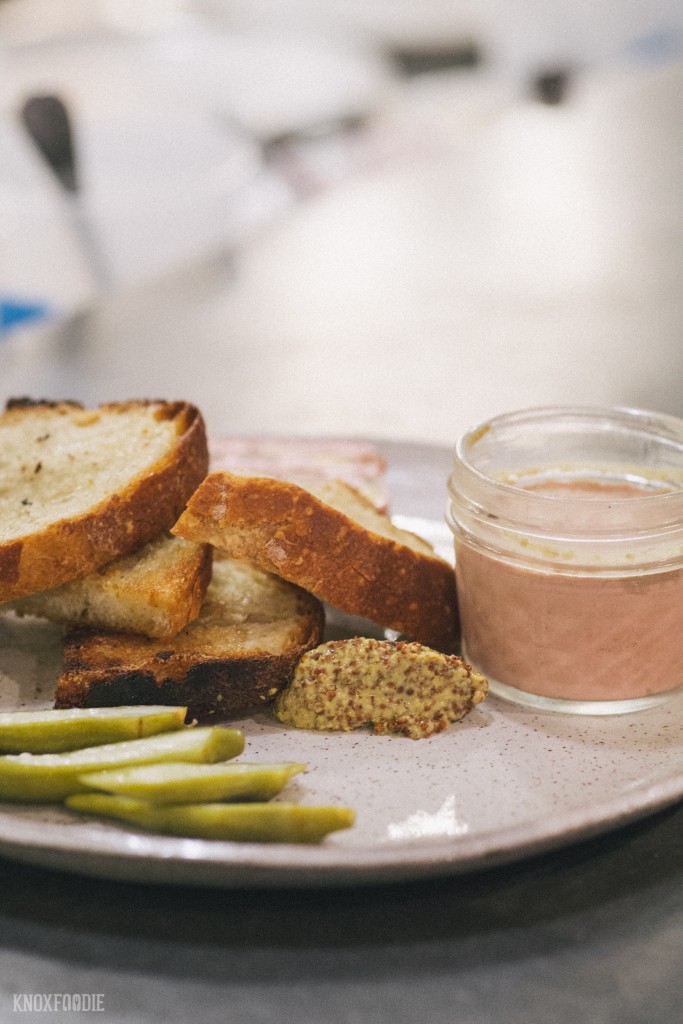 Chicken Liver Mousse, Housemade Bread, Pickled Okra at J.C. Holdway