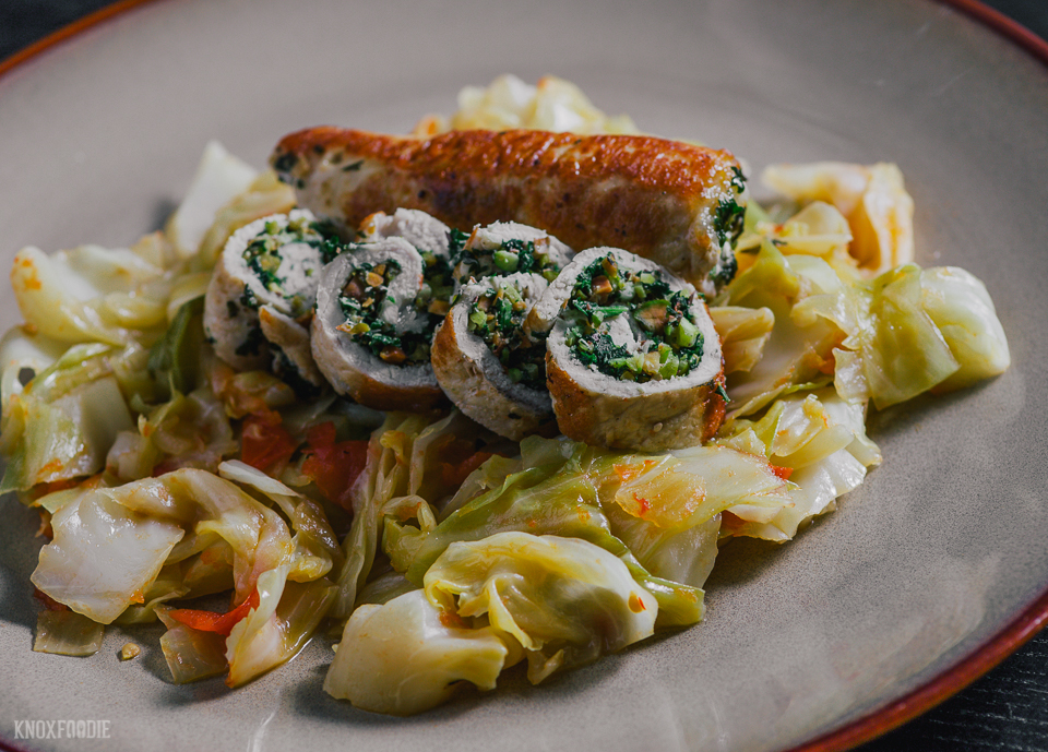 Whole 30, Paleo Pork Chop Roulade with Braised Cabbage